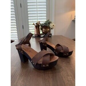 Mila Paoli Ostras Brown Leather Platform Block Heel Sandals Sz 40 Italian Made